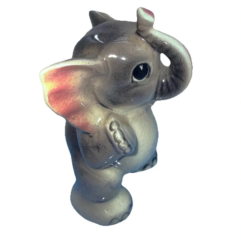 Mini Vintage Japan Porcelain Baby Elephant Figurine MCM Wealth Decor Kitsch 3